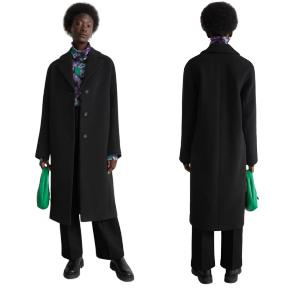 & Other Stories Relaxed Fit Wool Blend Long Winter Coat Black US 2 (fits US 4)